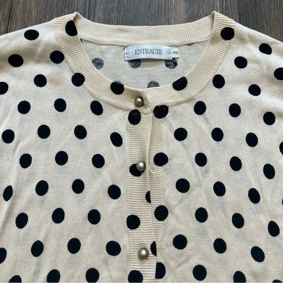 Entracte Vtg Silk Cashmere Polka Dot Crewneck Fitted Button Up Knit Cardigan M - Picture 7 of 16